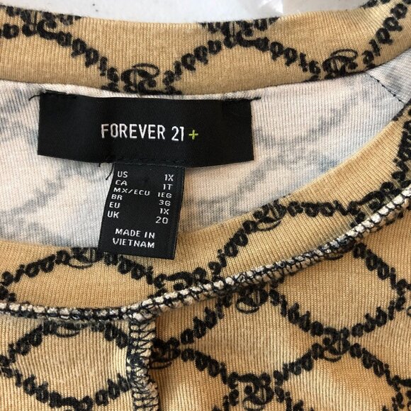 Forever 21 Beige & Black Baddie Long Sleeve Crop Top 1X - Picture 4 of 5